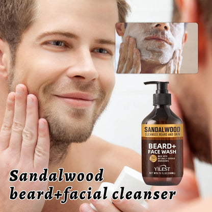 YILEST Sandalwood Beard & Face Wash for Men - 200ml Natural Cleanser with Aloe & Orange Oil, Deep Cleansing for Beard and Skin