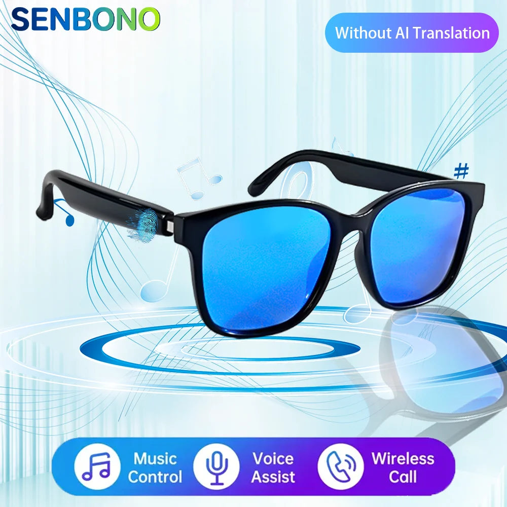 SENBONO 2025 New Smart Glasses with AI Translation Smart Glasses  Outdoor Sport Fishing Driving Sunglass for IOS Android Xiaomi