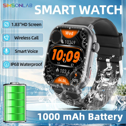 2025 NEW Hot Smartwatch 1.83''HD Screen1000mAh Large Battery Outdoor Sports Watches Bluetooth Call IP68 Waterproof for Men Women