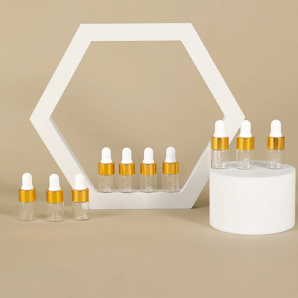 10pcs 2ml Empty Glass Dropper Bottle,Leakproof Essential Oils Sample Liquid Perfume Container for Storage Travel, 4 Colors