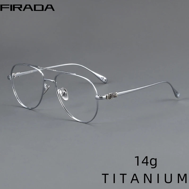 FIRADA Fashion Glasses Retro Pure Titanium Aviator Eyewear Comfortable Double Beam Prescription Eyeglasses Frame For Men 5125-C