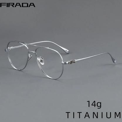 FIRADA Fashion Glasses Retro Pure Titanium Aviator Eyewear Comfortable Double Beam Prescription Eyeglasses Frame For Men 5125-C