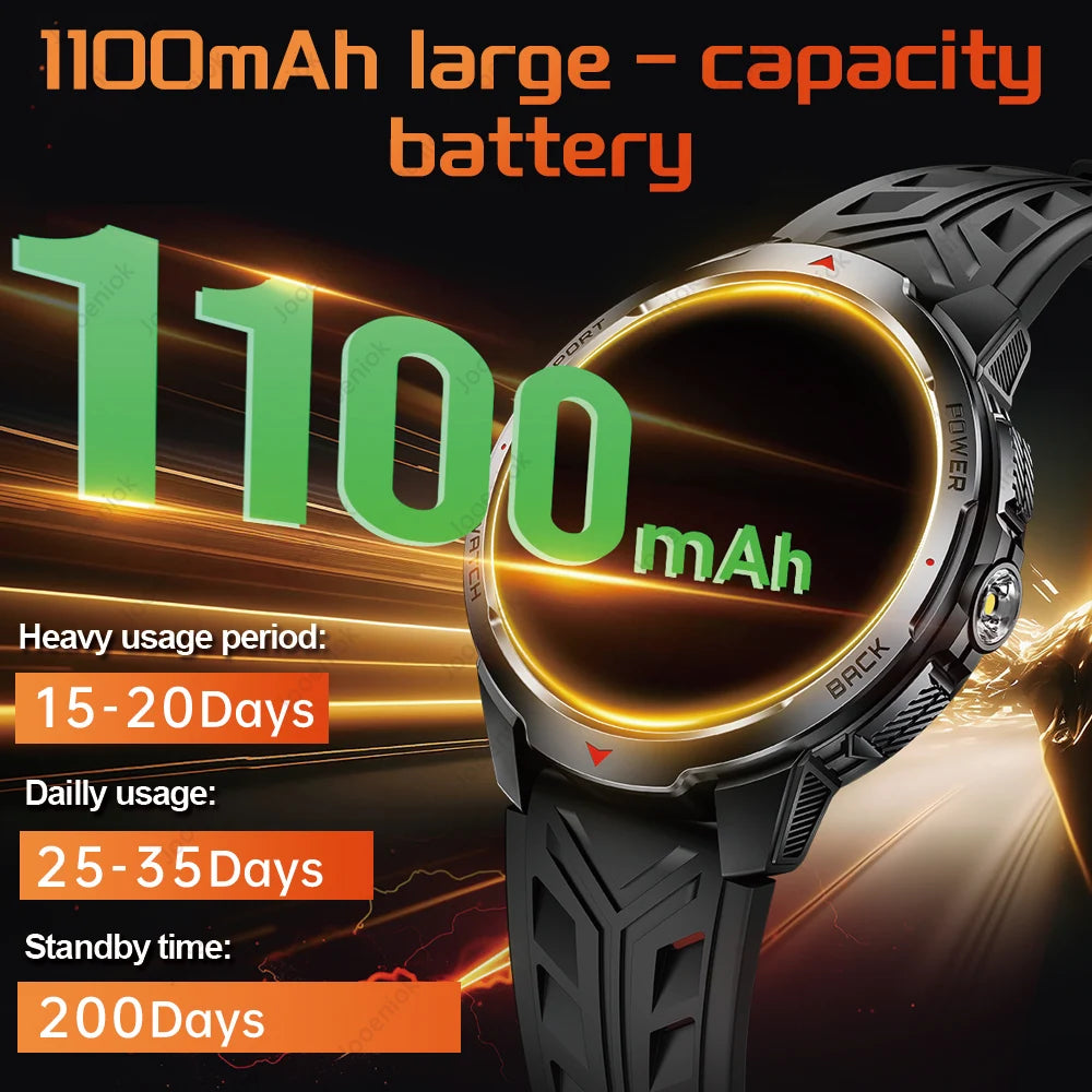 1100mAh Super Capacity Battery Military Outdoor Smart Watch Men 1.7inch Screen Compass Bluetooth Call 3ATM Waterproof SmartWatch