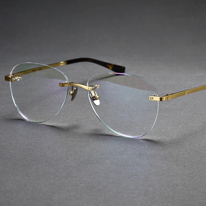 Pilot Rimless Glasses Men Optical Frame Pure Titanium Myopia Hyperopia Progressive Prescription Lens Eyeglasses Anti-Reflection