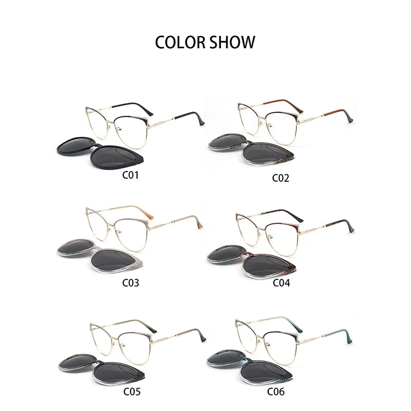 KANDREA Vintage 2 In 1 Clip On Glasses Frame Women Brand Design Polarized Sunglasses Optical Prescription Eyeglasses FNA017