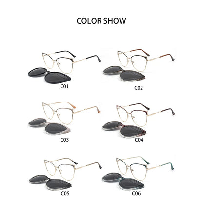 KANDREA Vintage 2 In 1 Clip On Glasses Frame Women Brand Design Polarized Sunglasses Optical Prescription Eyeglasses FNA017