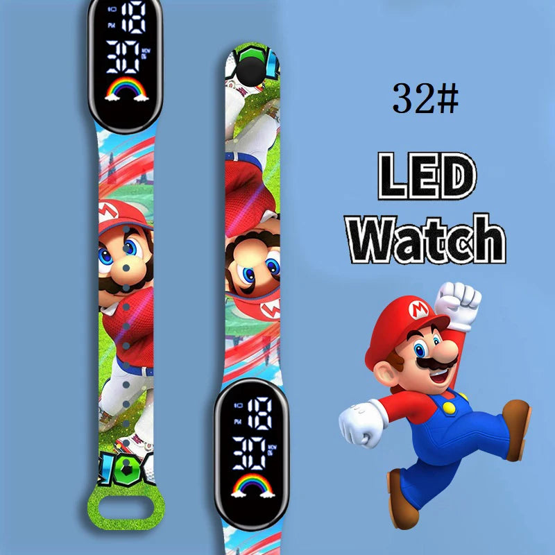 Mario Bros Children's Watches Action Figures Luigi Princess Peach Yoshi Bowser kids Sport Wristband Waterproof Digital Watch