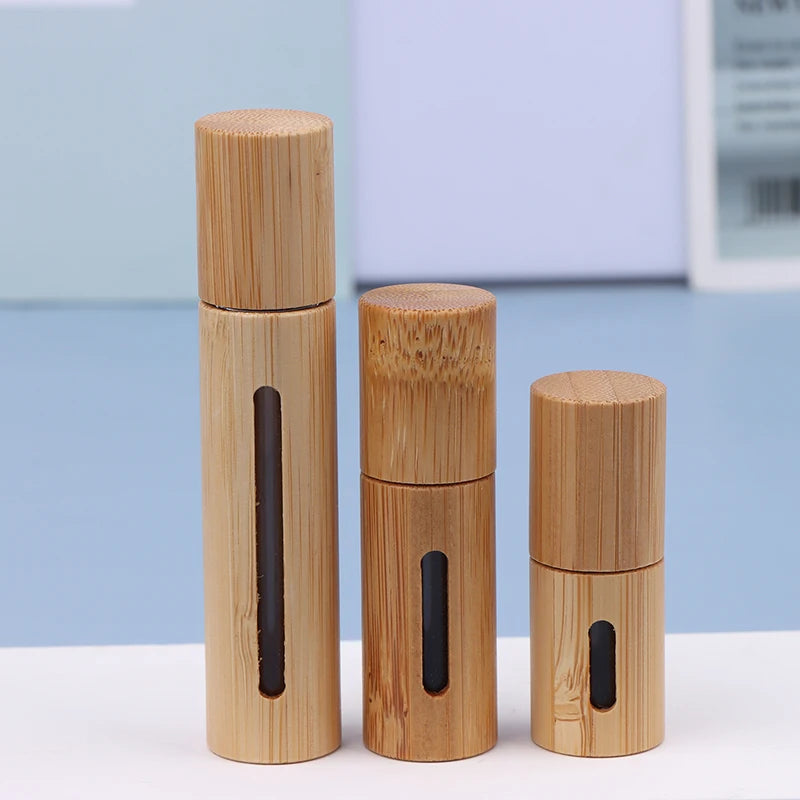Bamboo Roll On Bottle 3/5/10ml Wood Roller Bottle Essential Oil Lip Gloss Refillable Tube Empty Jar Glass Bottle Perfume 1PC