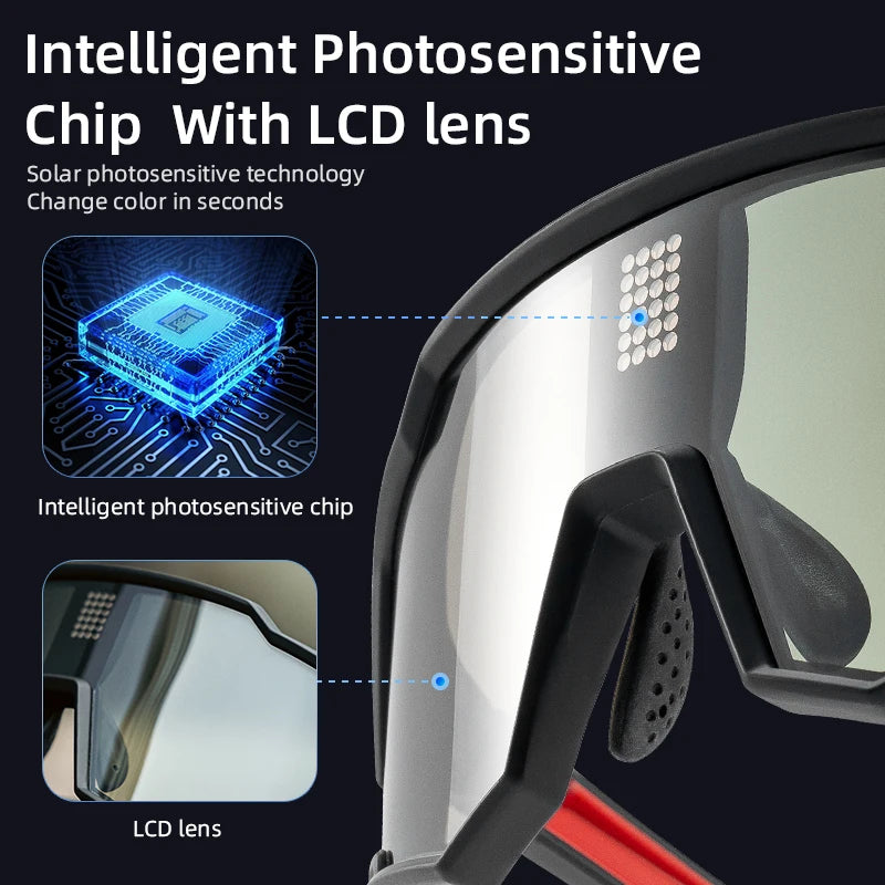 ROCKBROS Bicycle Sunglasses Polarized & Photochromic Electronic Color Change Cycling Glasses UV400 Bike Eyewear Sports Goggles