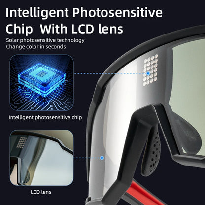 ROCKBROS Bicycle Sunglasses Polarized & Photochromic Electronic Color Change Cycling Glasses UV400 Bike Eyewear Sports Goggles