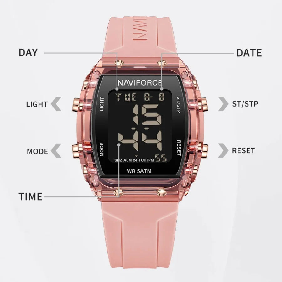 NAVIFORCE Watches for Woman LCD Digital Movement Female Clock Fashion 50m Waterproof Silicone Band Sport Electronic Wristwatches