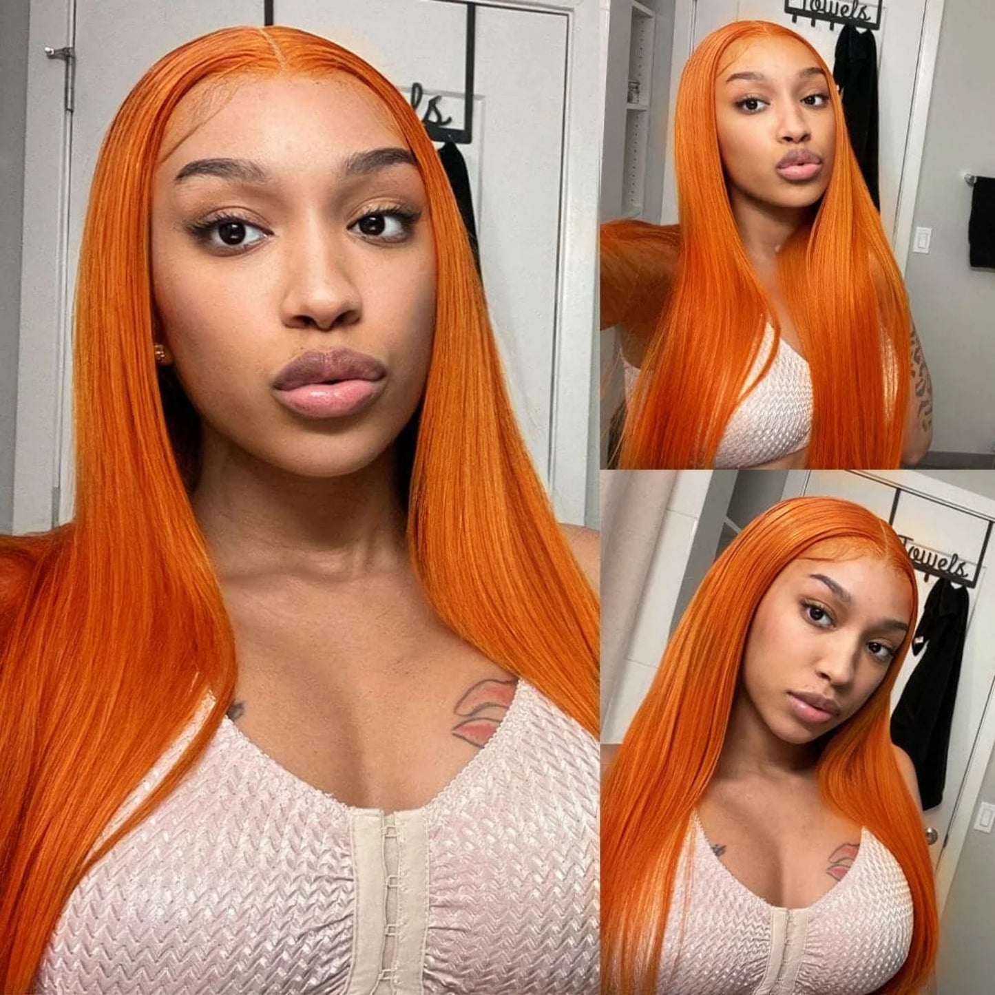 Orange Wig Long Straight Synthetic Lace Front Wig Glueless Wigs for Women Party Cosplay Bright Ginger Hair Lace Frontal Wigs
