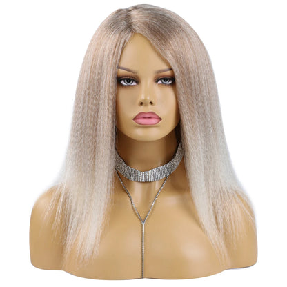 Ombre Synthetic Wig For Women Medium Part Women Kinky Curly Afro Hair Wigs Yaki Straight Wigs  Black Natural Female Wigs cosplay