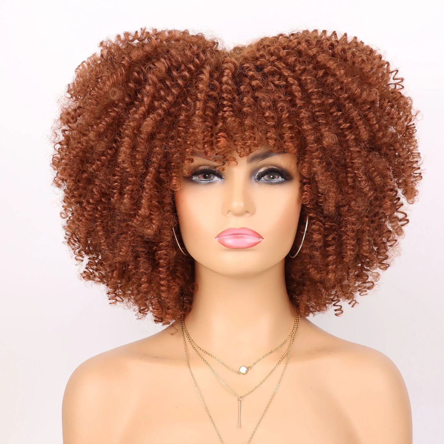 Tereshar Synthetic Short Curly Wigs for Black Women Afro Wig With Bangs Short Afro Kinky Curly Wig for Daily Party Wear