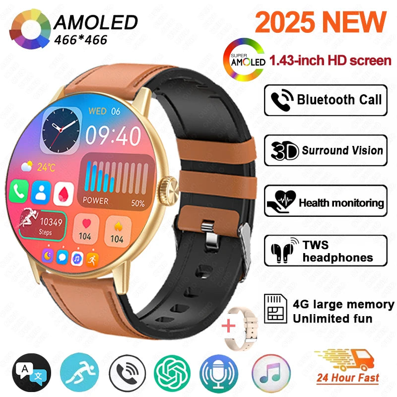 New 3D Surround Vision Smart Watch Built-in App 4GB large Memory Built-in photo album TWS Headphone IP68 Waterproof Smart Watch