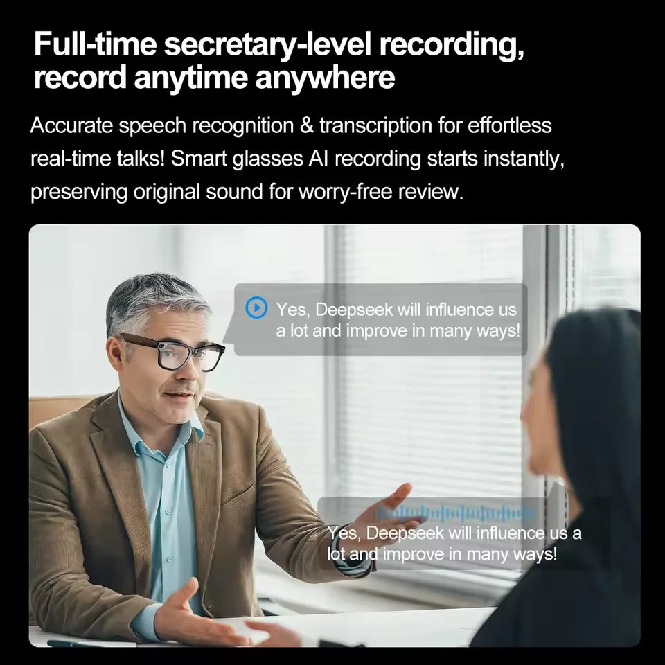 800W pixels Camera AI Smart Music Glasses HD Call Translation Headset Recording Photo Recognition Anti Blue Light UV Sunglasses