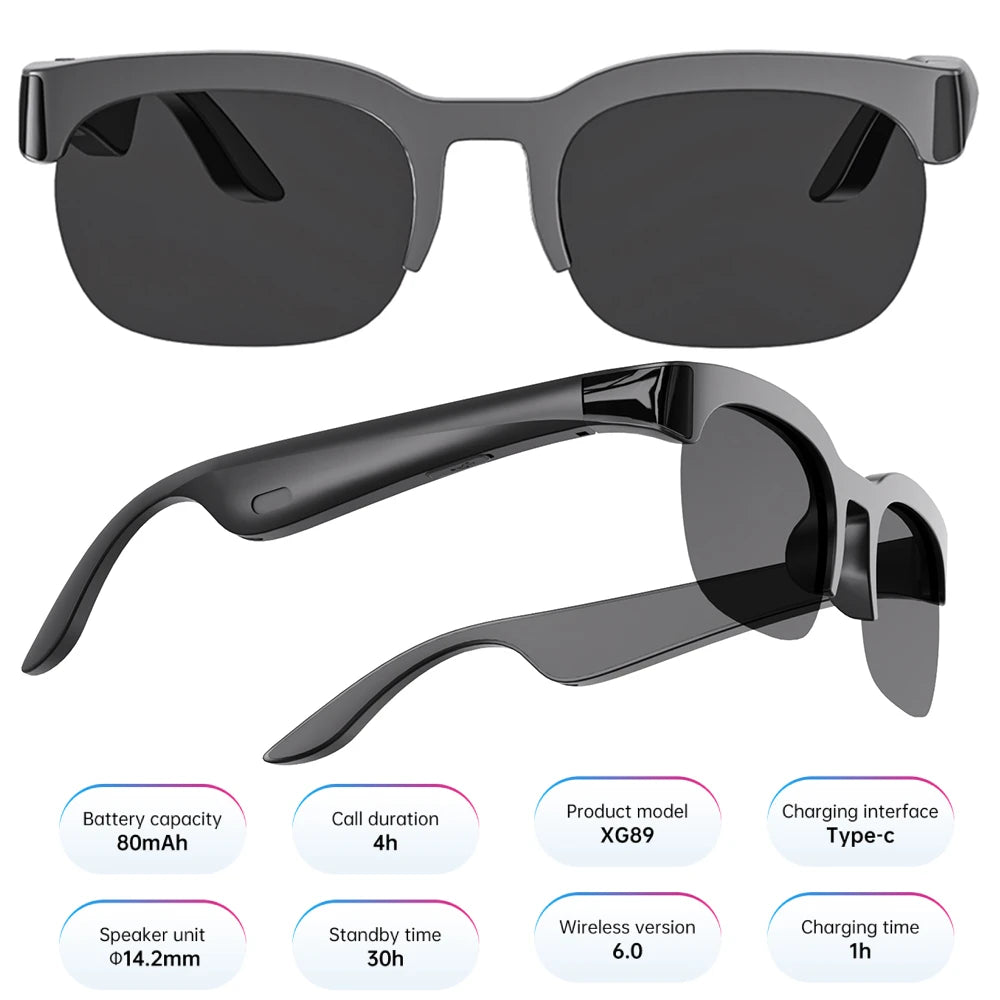Smart Glasses with AI Translator Hands-Free Music & Calls BT Sunglasses UV Protection Audio Glasses for Men and Women