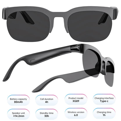 Smart Glasses with AI Translator Hands-Free Music & Calls BT Sunglasses UV Protection Audio Glasses for Men and Women
