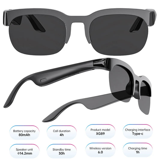 Smart Glasses with AI Translator Hands-Free Music & Calls BT Sunglasses UV Protection Audio Glasses for Men and Women