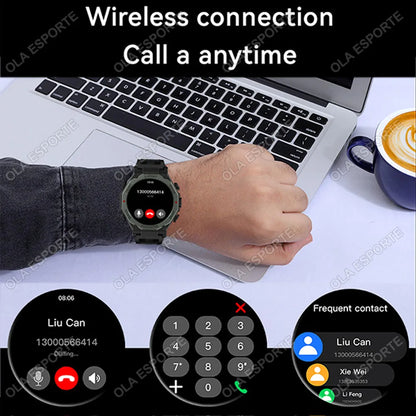 New Outdoor LED Flashlight Smart Watch Men 2025 Bluetooth Call Heart Rate Monitoring Military Sports SmartWatch For Android IOS