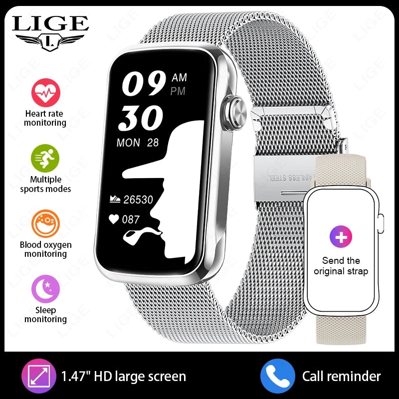 LIGE New Full Touch Screen Smart Watch Women Men Waterproof  Sports Fitness Heart Rate Monitor Ladies Smartwatch For Android ios