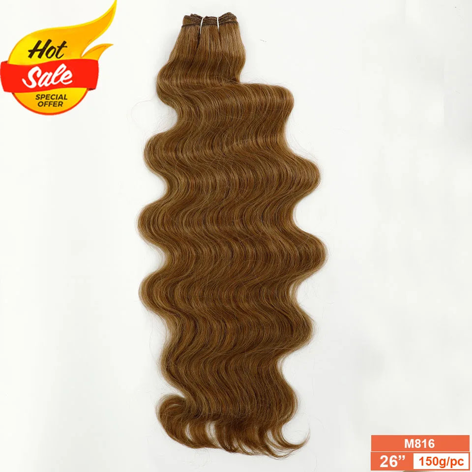 Magicae Dark Brown Brazilian Body Wave Bundles Colored Natural Synthetic Hair Extension High Temperature Brown 26" 30" Thick