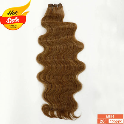 Magicae Dark Brown Brazilian Body Wave Bundles Colored Natural Synthetic Hair Extension High Temperature Brown 26" 30" Thick