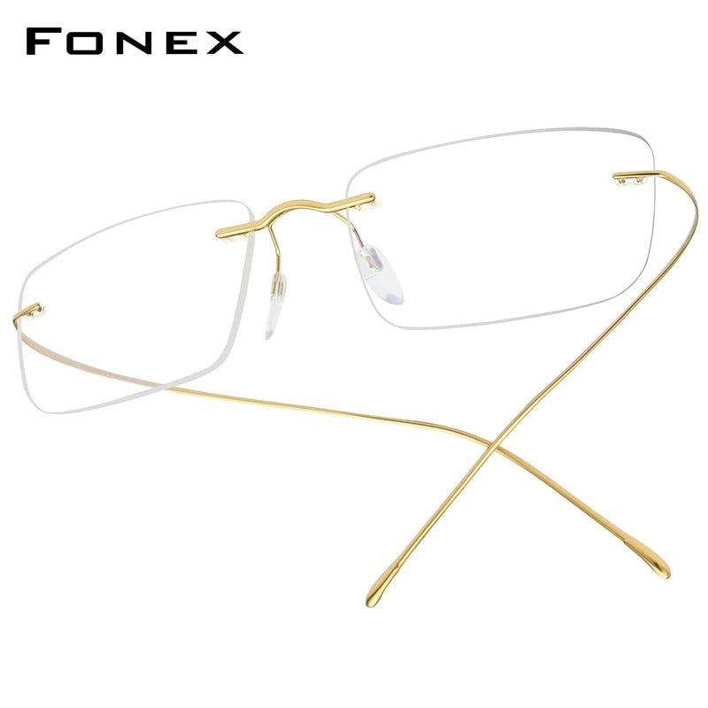 FONEX B Titanium Glasses Frame Men New Brand Design Rimless Square Eyeglasses Frameless Women Ultralight Japanese Eyewear 85634