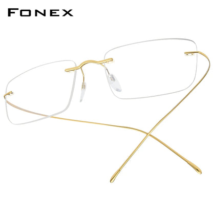 FONEX B Titanium Glasses Frame Men New Brand Design Rimless Square Eyeglasses Frameless Women Ultralight Japanese Eyewear 85634
