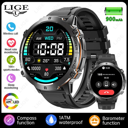 LIGE 2025 GPS Smart Watch Men Bluetooth Call 1ATM Waterproof Smartwatch Compass 1.73'' HD AMOLED 900mAh Fitness Sport Smartwatch