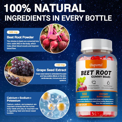 Beet Root Gummies - Supports Heart Health, Improves Circulation, Maintains Energy Levels, Vegetarian, Gluten-free