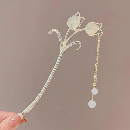 Light Luxury Flower Hairpin For Women Chinese Style Floral Butterfly Tassel Hair Stick Elegant Metal Jewelry Hairpin Hair Clips