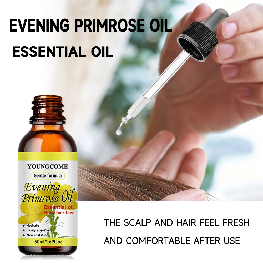 Natural evening primrose essential oil,Repairs Damaged Hair Improves HairQuality Moisturizes Hair Care oil DeepMoisturizing Care