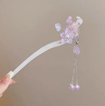 Light Luxury Flower Hairpin For Women Chinese Style Floral Butterfly Tassel Hair Stick Elegant Metal Jewelry Hairpin Hair Clips