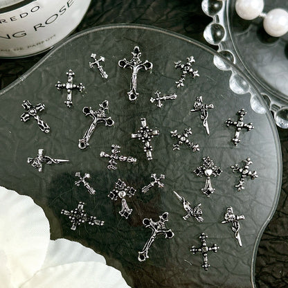 20PCS Multiple Style Classic Cross Alloy Nail Art Decorations 3D Minimalist Creative Cross Cool Style Nail Charms DIY Nail Parts