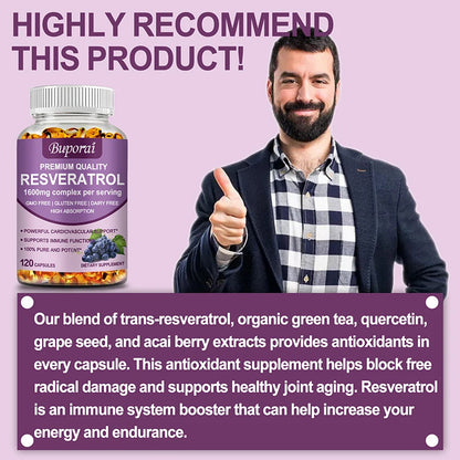 Resveratrol Capsules - Anti-aging, Antioxidant, Skin Support, Cardiovascular Health