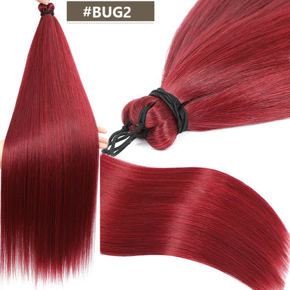 Magicae 28Inches 3Pcs Dark Brown Twist Crochet Braiding Ombre Blond Straight Hair Bundles Extension High Temperature Synthetic
