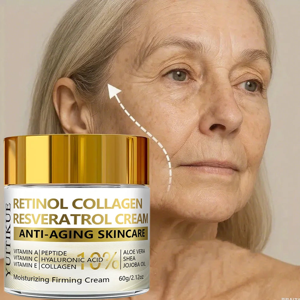 10% Retinol Collagen Cream - Anti-Aging Facial Lift, With Resveratrol & Hyaluronic Acid, Hydrating & Firming, For All Skin Types