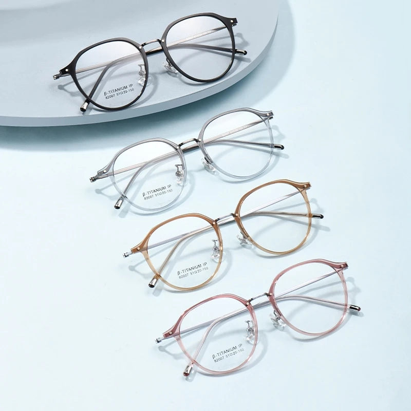 YIMARUILI New Retro Round Women's Glasses Ultralight Titanium Alloy Fashion TR90 Optical Prescription Eyeglasses Frame Men 82007