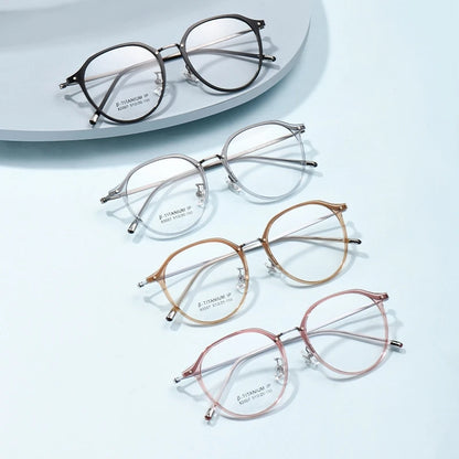 YIMARUILI New Retro Round Women's Glasses Ultralight Titanium Alloy Fashion TR90 Optical Prescription Eyeglasses Frame Men 82007