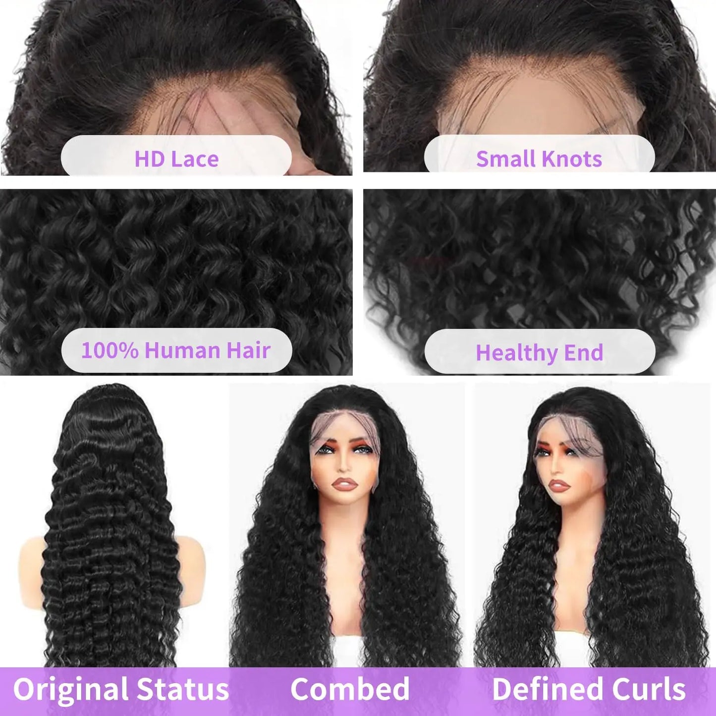 Deep Curly 13x6 HD Transparent Lace Front Human Hair Wigs 34inch PrePlucked Brazilian Deep Wave 13x4 Lace Frontal Wig For Women