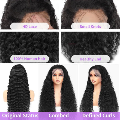 Deep Curly 13x6 HD Transparent Lace Front Human Hair Wigs 34inch PrePlucked Brazilian Deep Wave 13x4 Lace Frontal Wig For Women