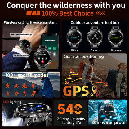 LIGE Outdoor Military Smart Watch Men 1.46" HD Screen Built-in GPS Compass Altimeter 3ATM Waterproof Clock BT Call SmartWatches