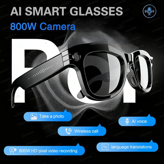 800W pixels Camera AI Smart Music Glasses HD Call Translation Headset Recording Photo Recognition Anti Blue Light UV Sunglasses