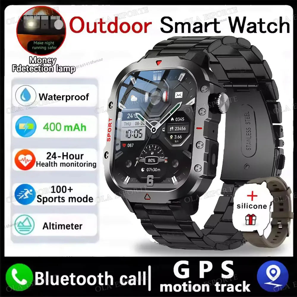 Military GPS Smart Watches For Men Flashlight Waterproof Outdoor Sport Tracker Bluetooth Call Smartwatch Man Women 2025 Pk h12