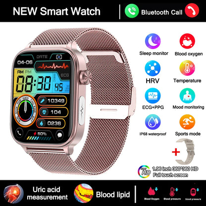 2025 New Smart Watch Diagnosis Blood Lipids Uric Acid Blood Pressure Smartwatch Men ECG+PPG Voice Bluetooth Call Health watch