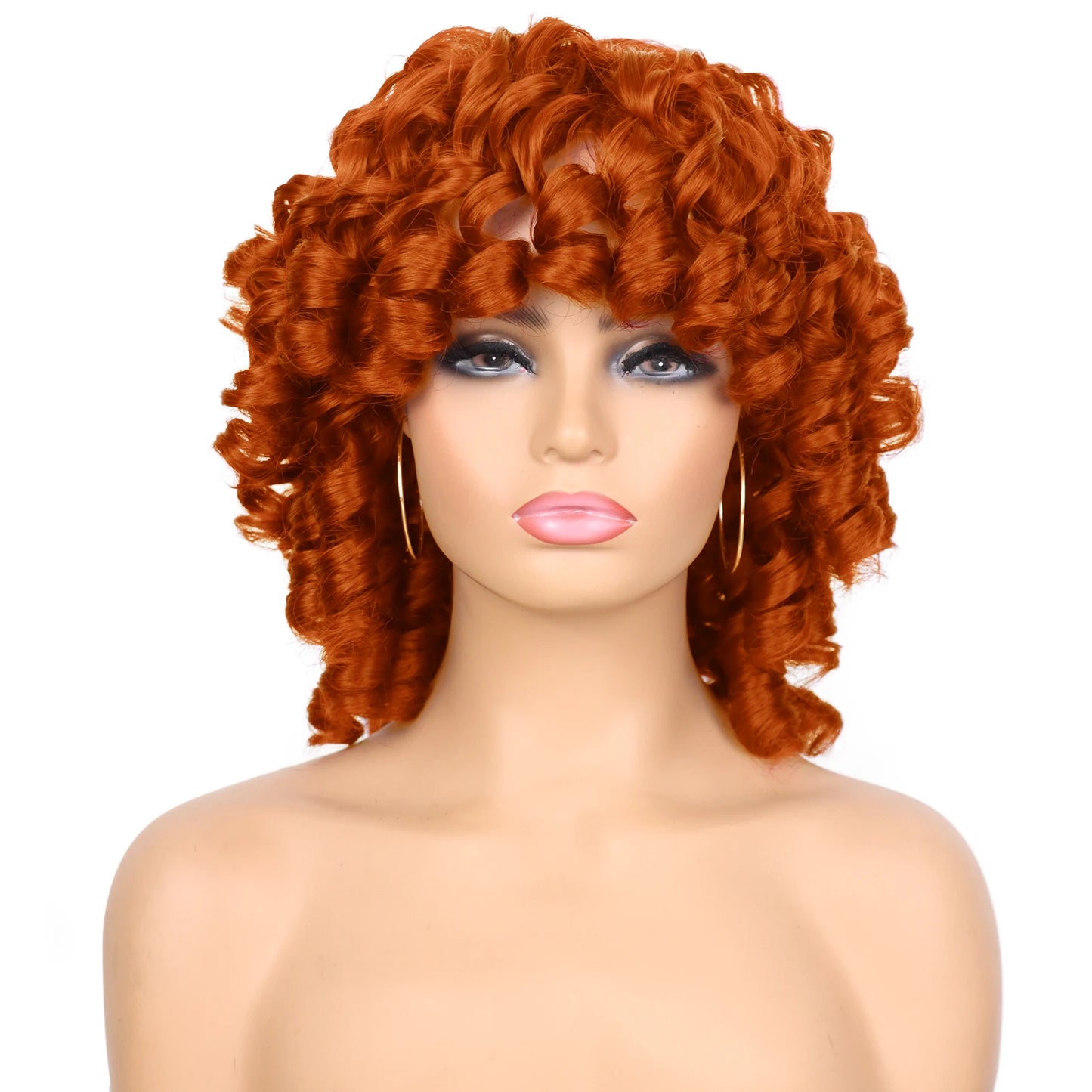 Synthetic Short Loose Curly Wigs Afro Wig Half Short Wigs for Black Women Weave Curly Wigs with Bangs Curly Hair Wig