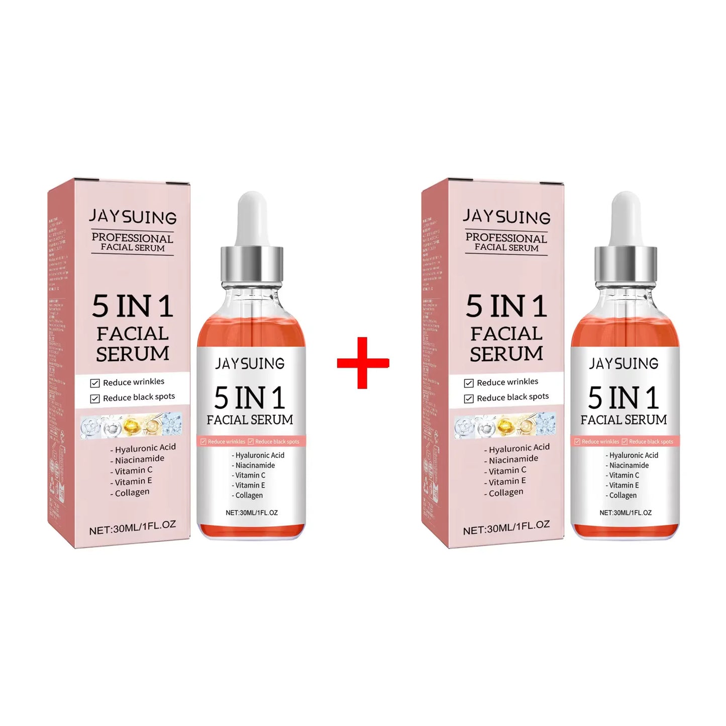JAYSUING 5 in 1 Facial Serum Hyaluronic Acid Vitamin C Shrink Pores Hydrating Brightening Fade Fine Lines Firming Facial Serum