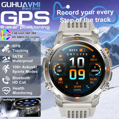 2025New Outdoor Military Smart Watch Bulit-in GPS Compass Altimeter Barometric 3ATM Waterproof AMOLED Bluetooth Call Smart Watch