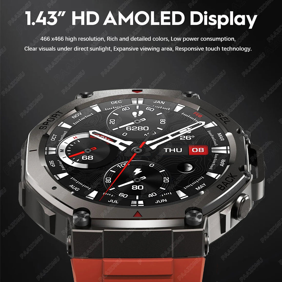 2025 Military GPS Waterproof Smart Watch 1.46" HD AMOLED Built-in 6 Frequency Satellite Outdoors Sports Fitness Smartwatch Men
